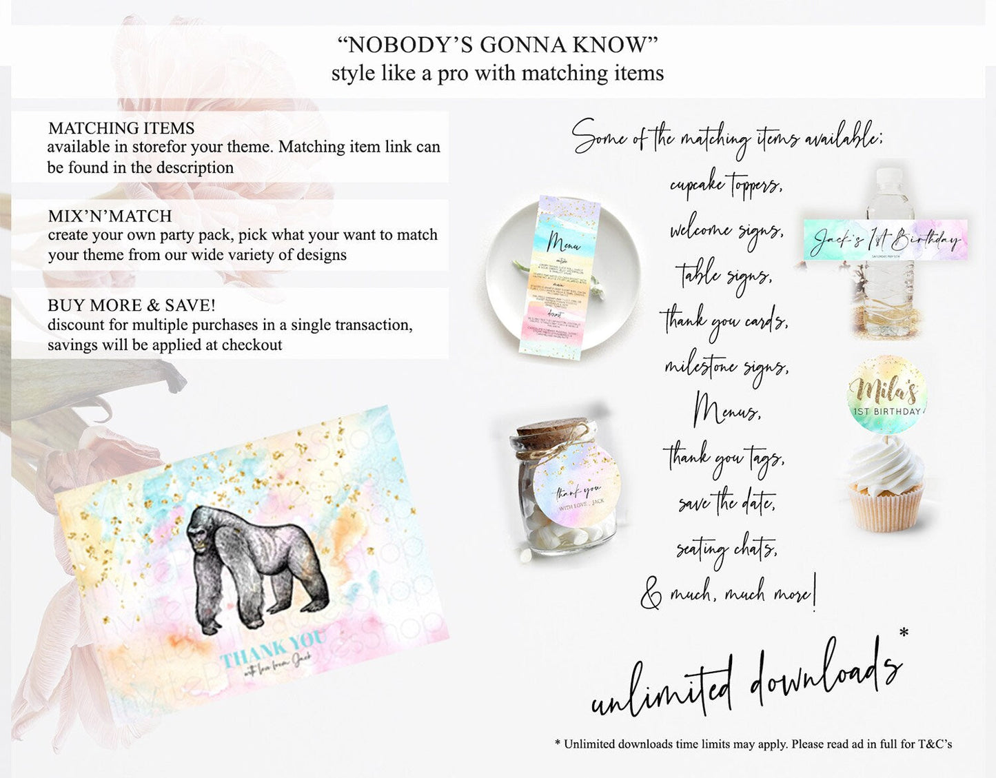 Pastel Gorilla Thank You Rainbow Gorilla Thank You Card Colorful Rainbow Birthday Thank You Pastel Teacher Thank You Card Template D10284