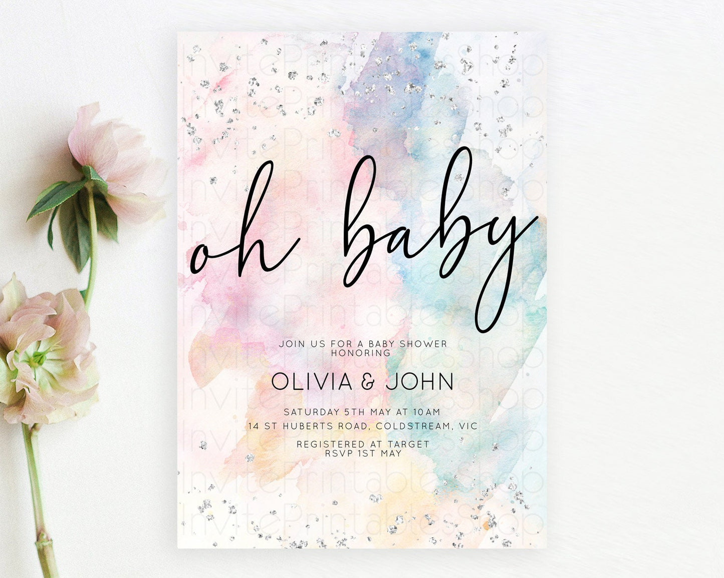 Editable Pastel Baby Shower Invitation Pastel Rainbow Baby Invitation Pastel