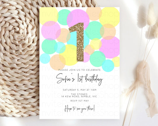 Editable Bubbles Birthday Invitation Rainbow Confetti Invite Pastel Sprinkle