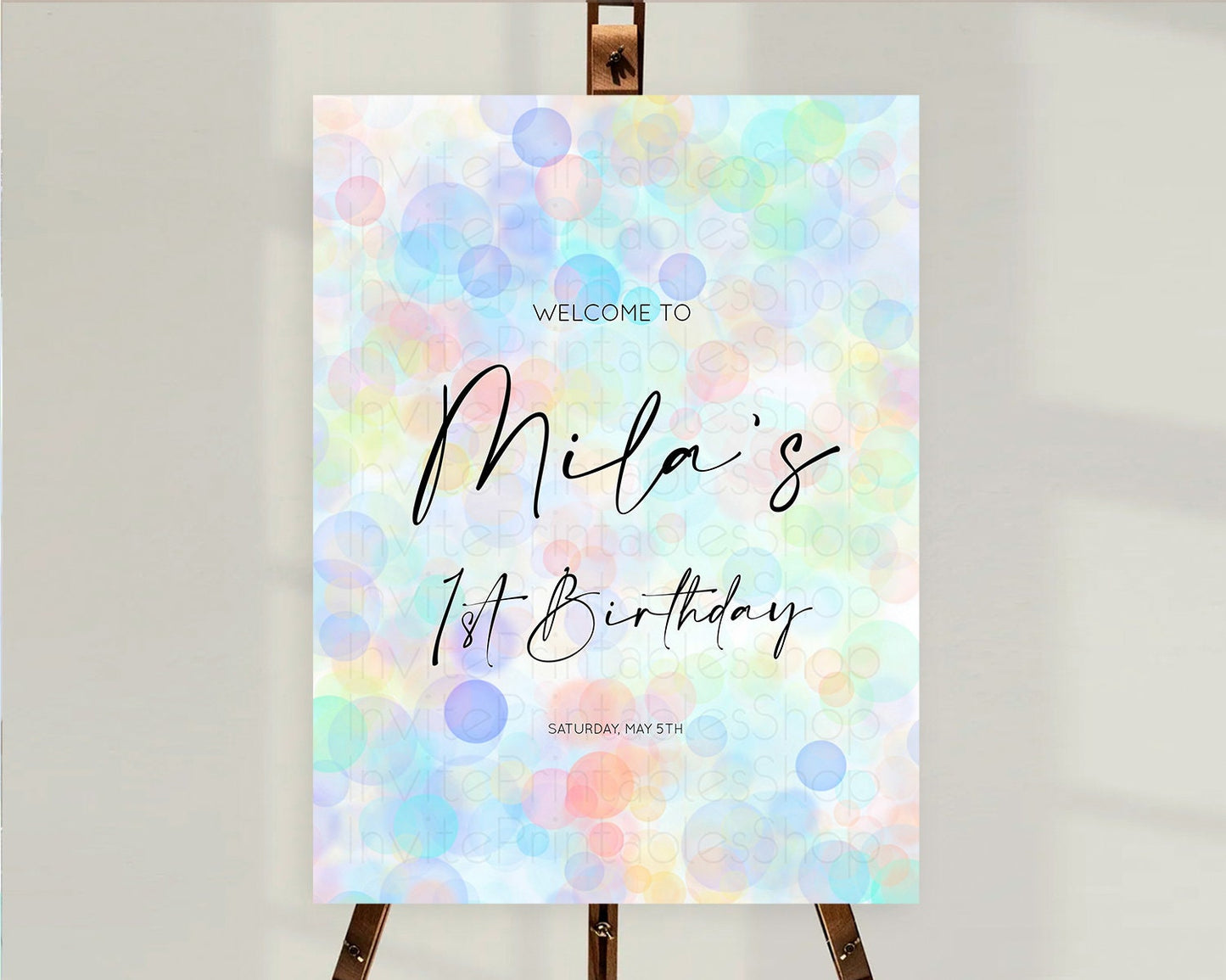 Editable Pastel Welcome Sign Bubble Bath Birthday Party Rainbow Welcome Boar