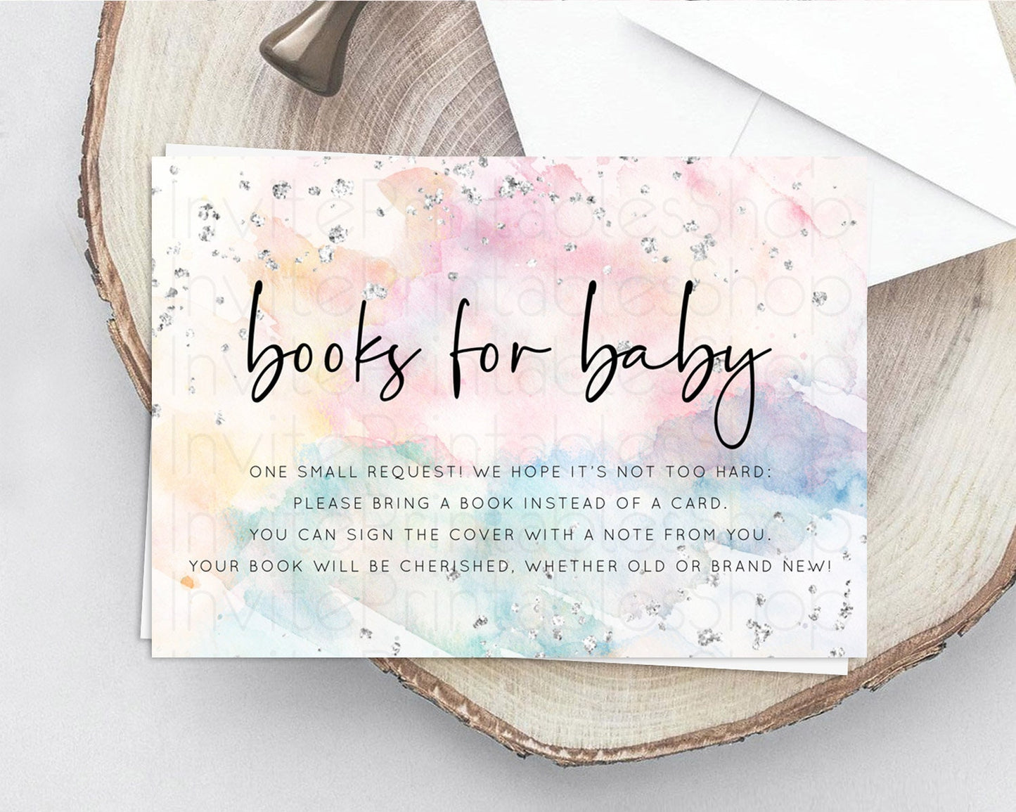 Pastel Rainbow Books For Baby Card Pastel Book Insert Pastel Colorful Book Card Confetti Watercolor Silver Guests Book Poem Request D10945