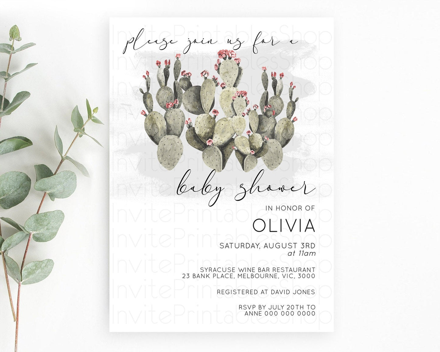 Prickly Pear Baby Shower Invitation Prickly Pear Invitation Cactus Watercolor Invitation Tropical Fiesta Baby Shower Invites D11015