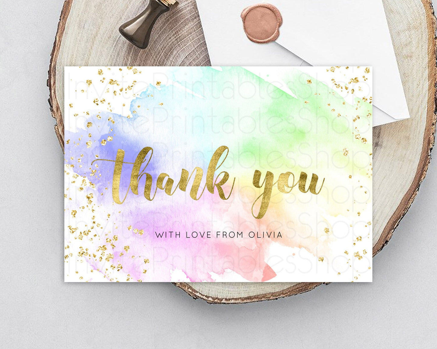 Pastel Thank You Rainbow Thank You Card Colorful Pastel Birthday Thank You Card Confetti Watercolor Pastel Teacher Thank You Cards D10876
