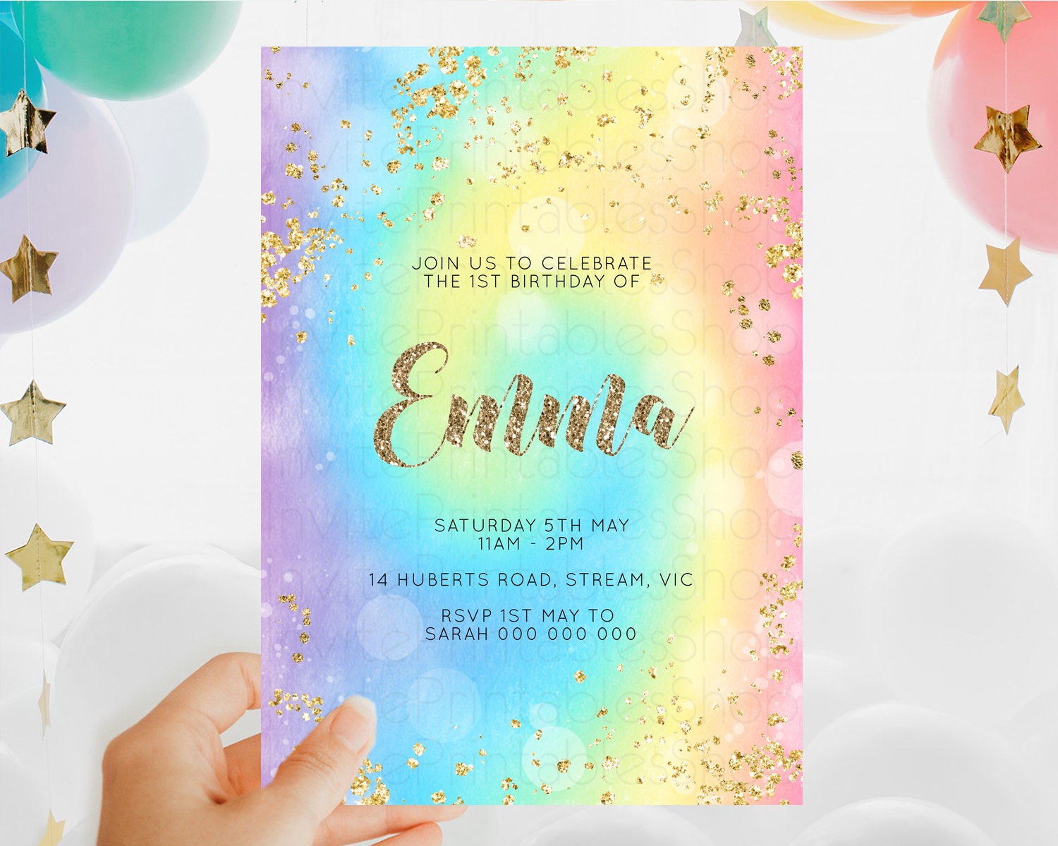 Editable Tie Dye Invitation Rainbow Birthday Invitation Pastel Invitation Co