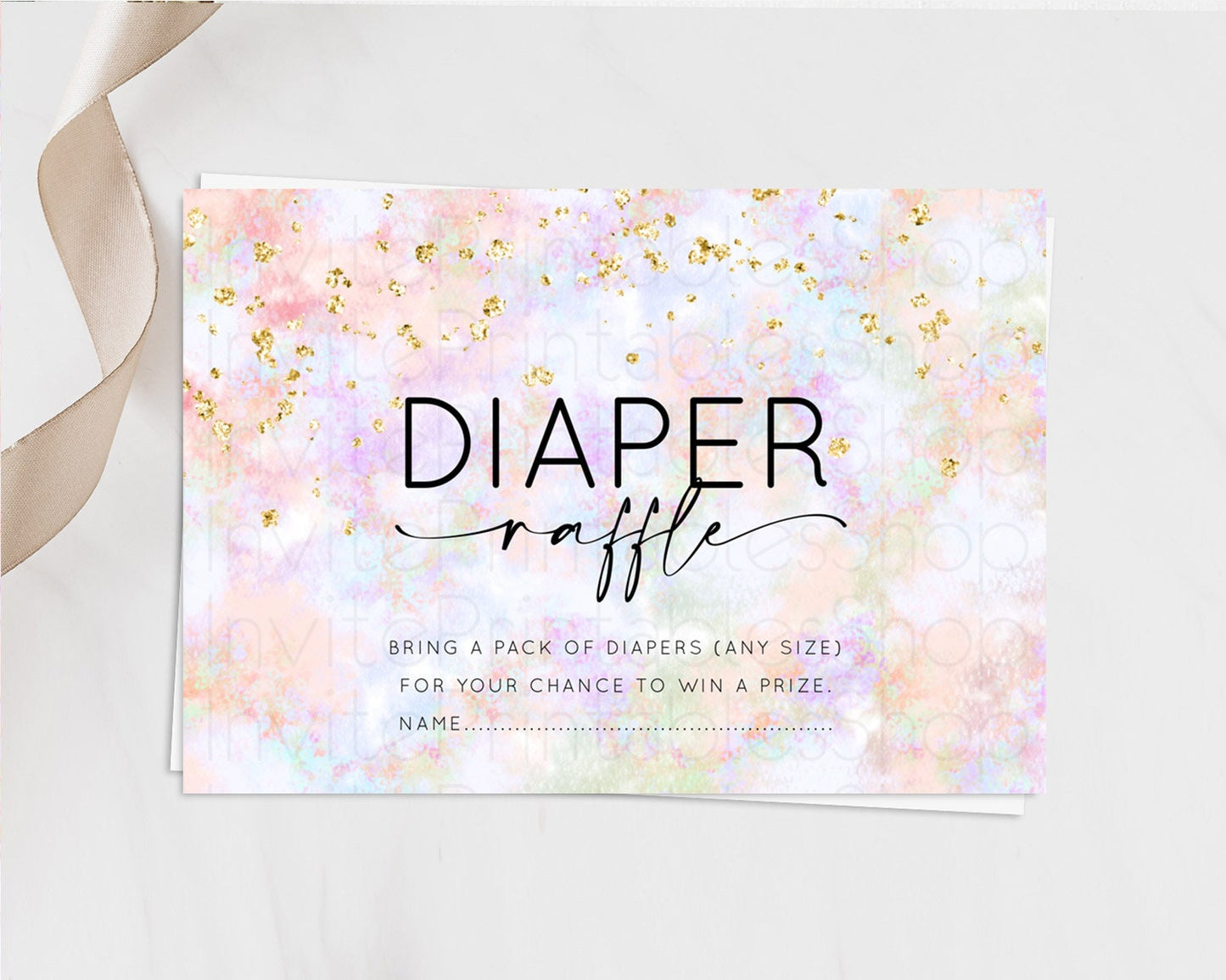 Pastel Diaper Raffle Card Pastel Rainbow Diaper Raffle Insert Colorful Ombre Watercolor Diaper Ticket Confetti Glitter Raffle Game D10649