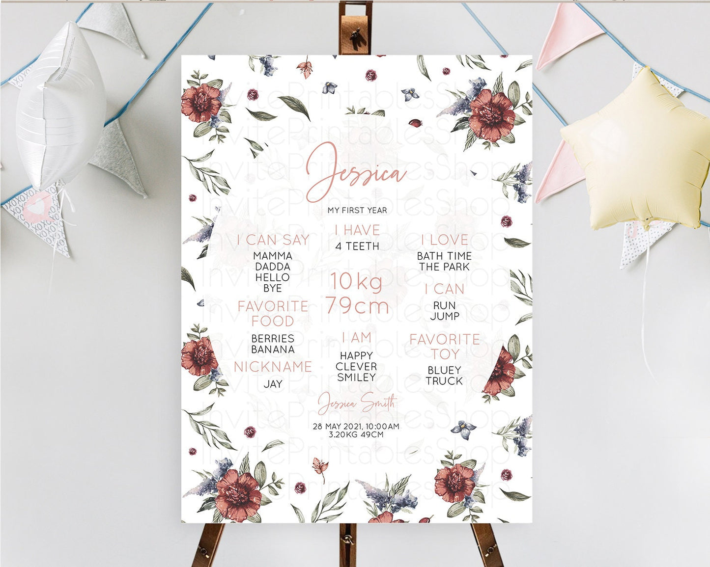 Secret Garden Milestone Board Wildflower First Birthday Milestone Poster Pastel Flowers Milestone Boho Wildflower 1st Birthday Sign D10503