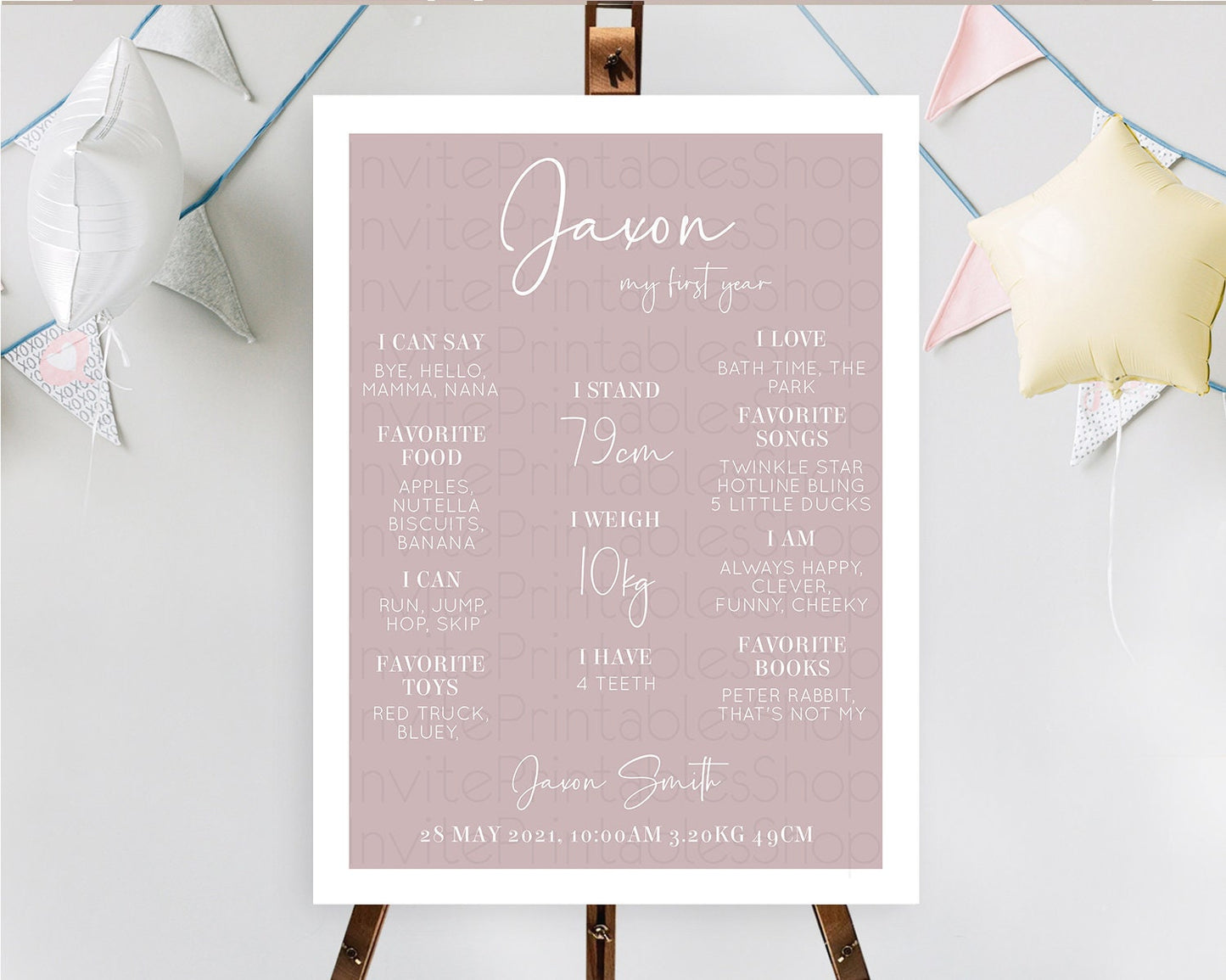 Pink First Birthday Milestone Poster Plain Pink Milestone Board Minimalist Pastel Pink Milestone Modern 1st Birthday Welcome Sign D10936