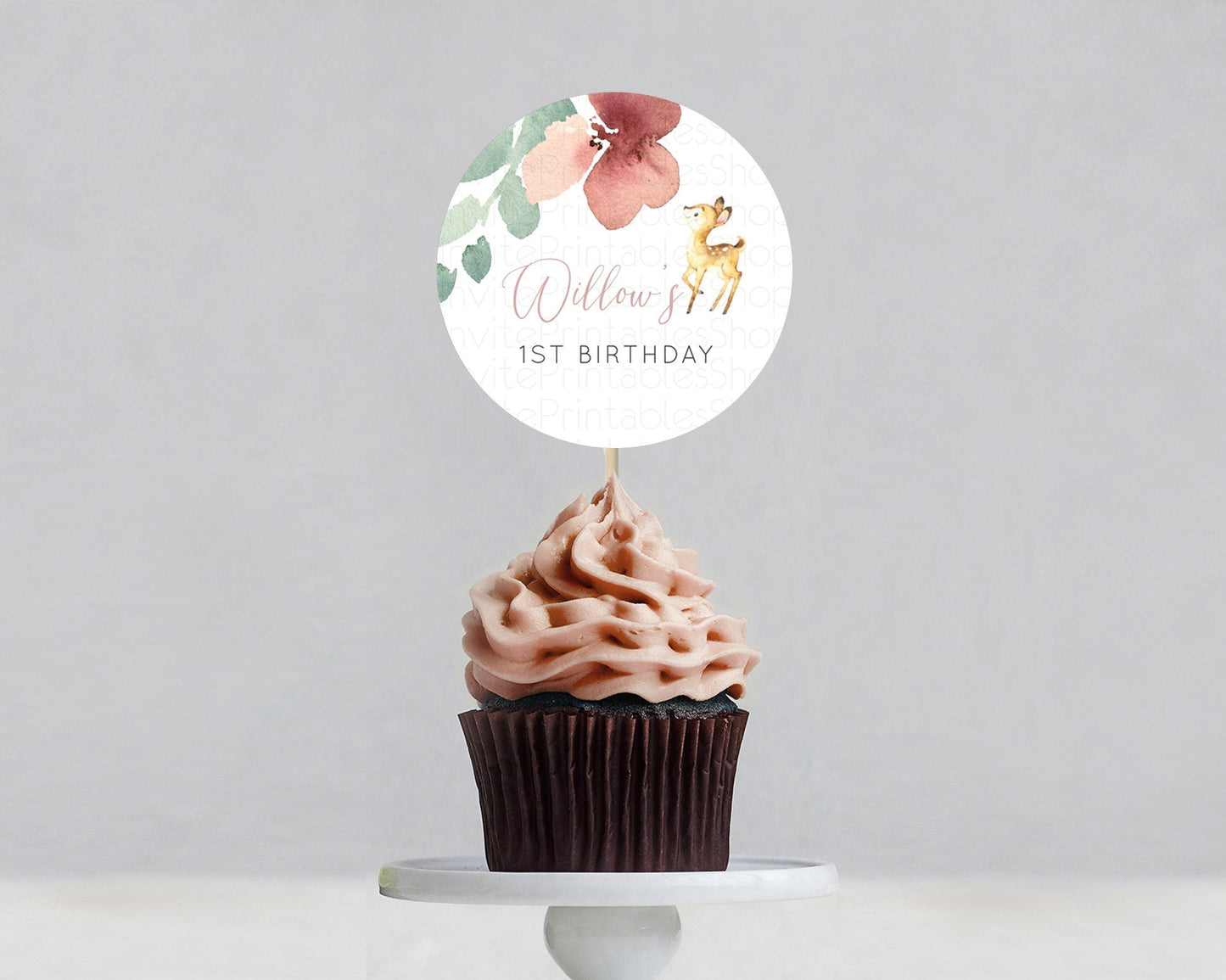 Fawn Cupcake Toppers Deer Cupcake Toppers Enchanted Forest Party Butterfly Pastel Flowers Woofland Cupcake Toppers First Birthday D10915