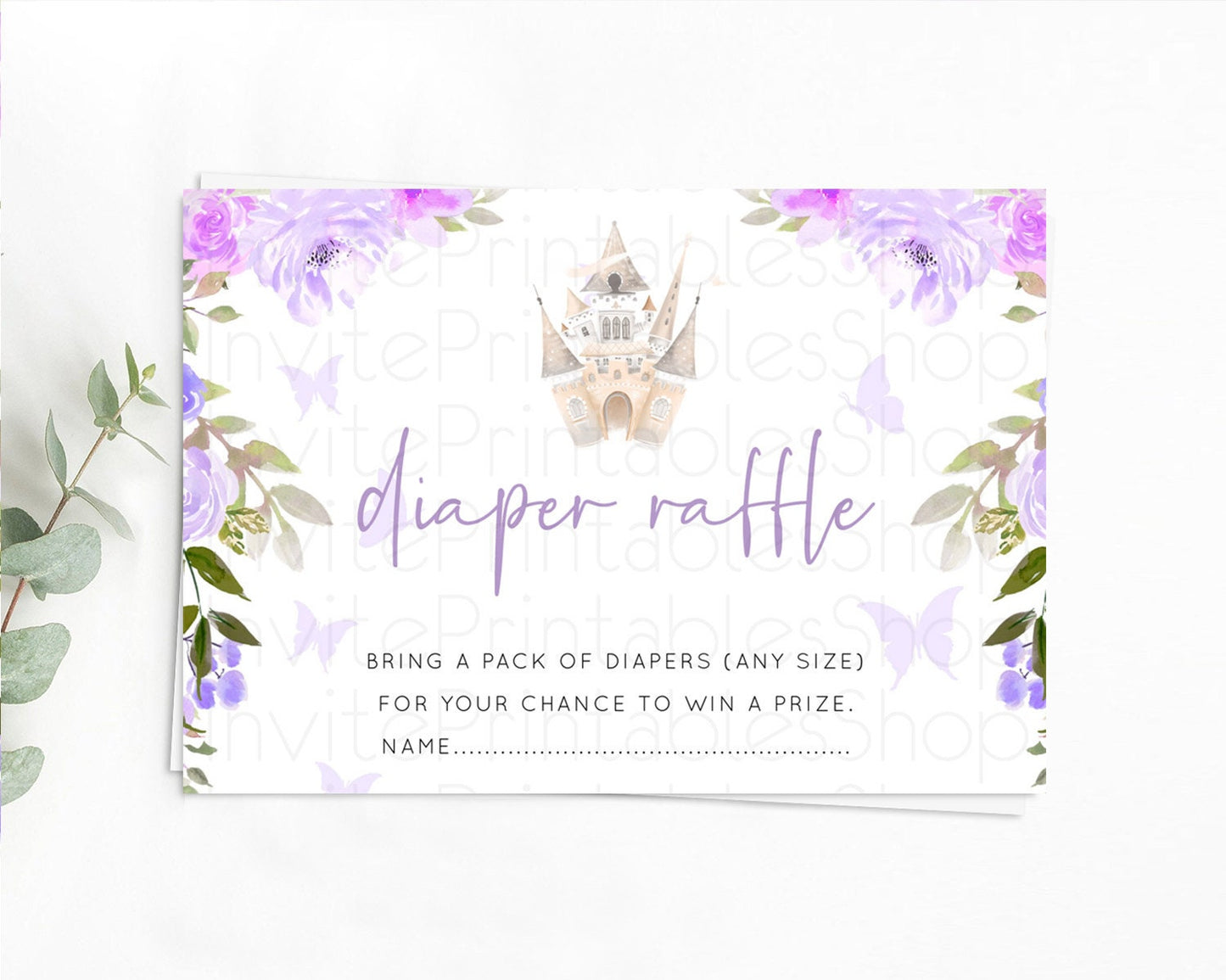 Princess Diaper Raffle Card Castle Diaper Ticket Insert Secret Garden Enchanted Castle Pastel Floral Garden Baby Shower Poem Request D10339