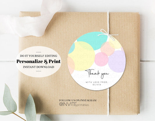 Rainbow Watercolor Gift Tags, Favor Tags, Bonbonniere Tags, Thank You Tags, Lolly Bag, Pastel, Circle Square Baby Shower, Birthday