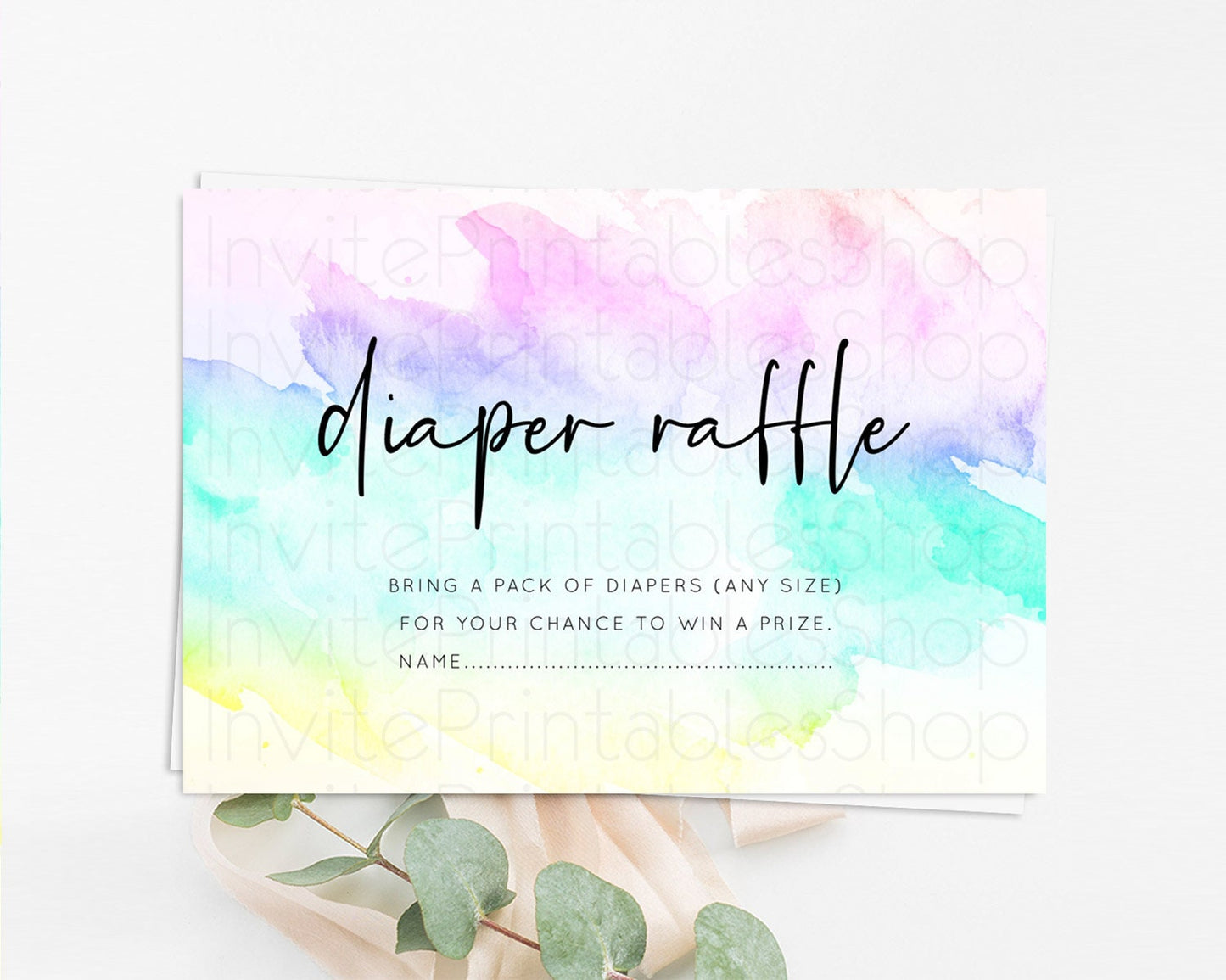 Pastel Diaper Raffle Card Pastel Rainbow Diaper Raffle Insert Colorful Ombre Watercolor Diaper Ticket Confetti Glitter Raffle Game D10231