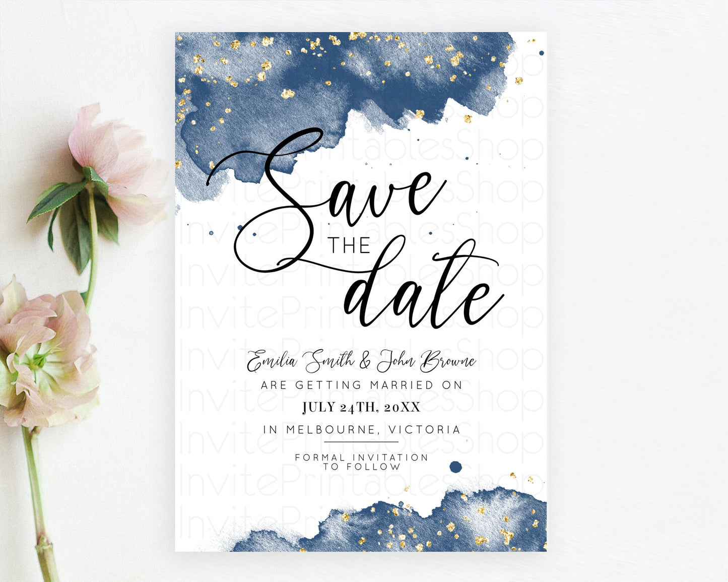 Blue Watercolor Save The Date Template Ombre Blue Watercolor Splash Party 1st Birthday Baby Shower Wedding Baptism Bridal Shower D10312