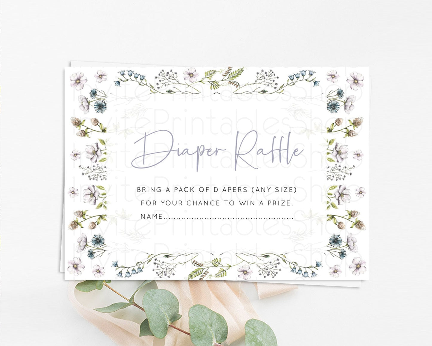 Secret Garden Diaper Raffle Card Boho Wildflower Diaper Raffle Insert Pastel Flower Garden Baby Shower Card Flower Raffle Game D10603