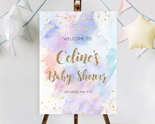 Pastel Baby Shower Welcome Sign Pastel Rainbow Welcome Sign Colorful Rainbow Confetti Watercolor Glitter Décor Pastel  Welcome Sign D10583