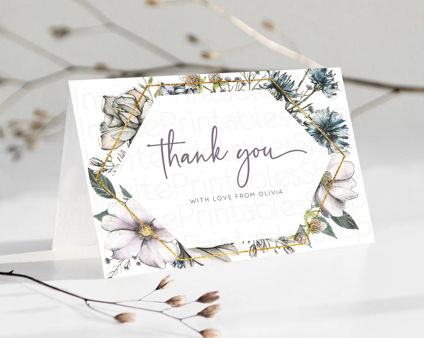 Secret Garden Thank You Wildflower Thank You Card Pastel Flower Garden Birthday Thank You Card Boho Floral Teacher Thank You Card D10501