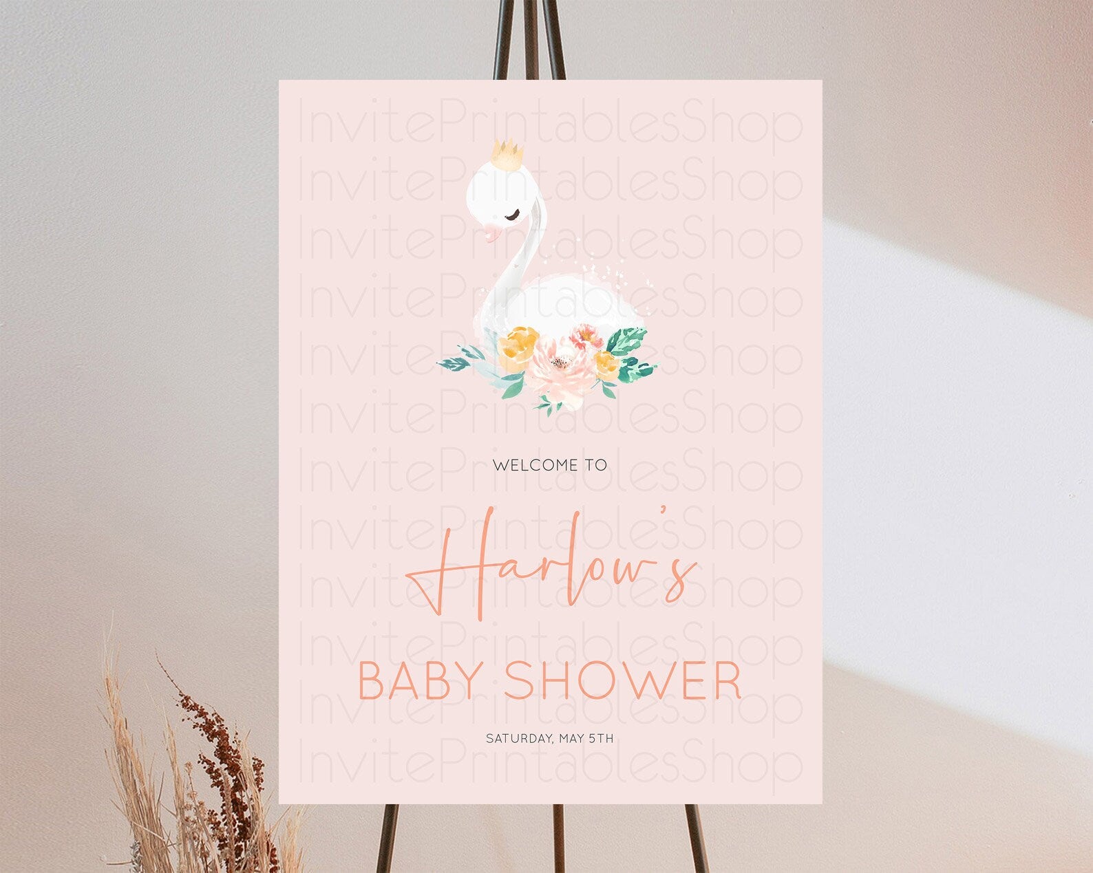 Editable Swan Baby Shower Welcome Board Swan Princess Ballet Welcome Sign En