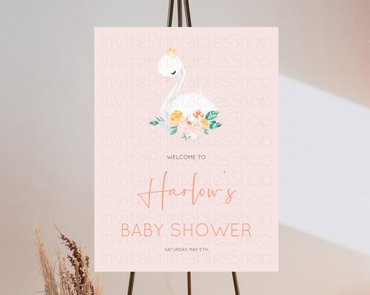 Editable Swan Baby Shower Welcome Board Swan Princess Ballet Welcome Sign En