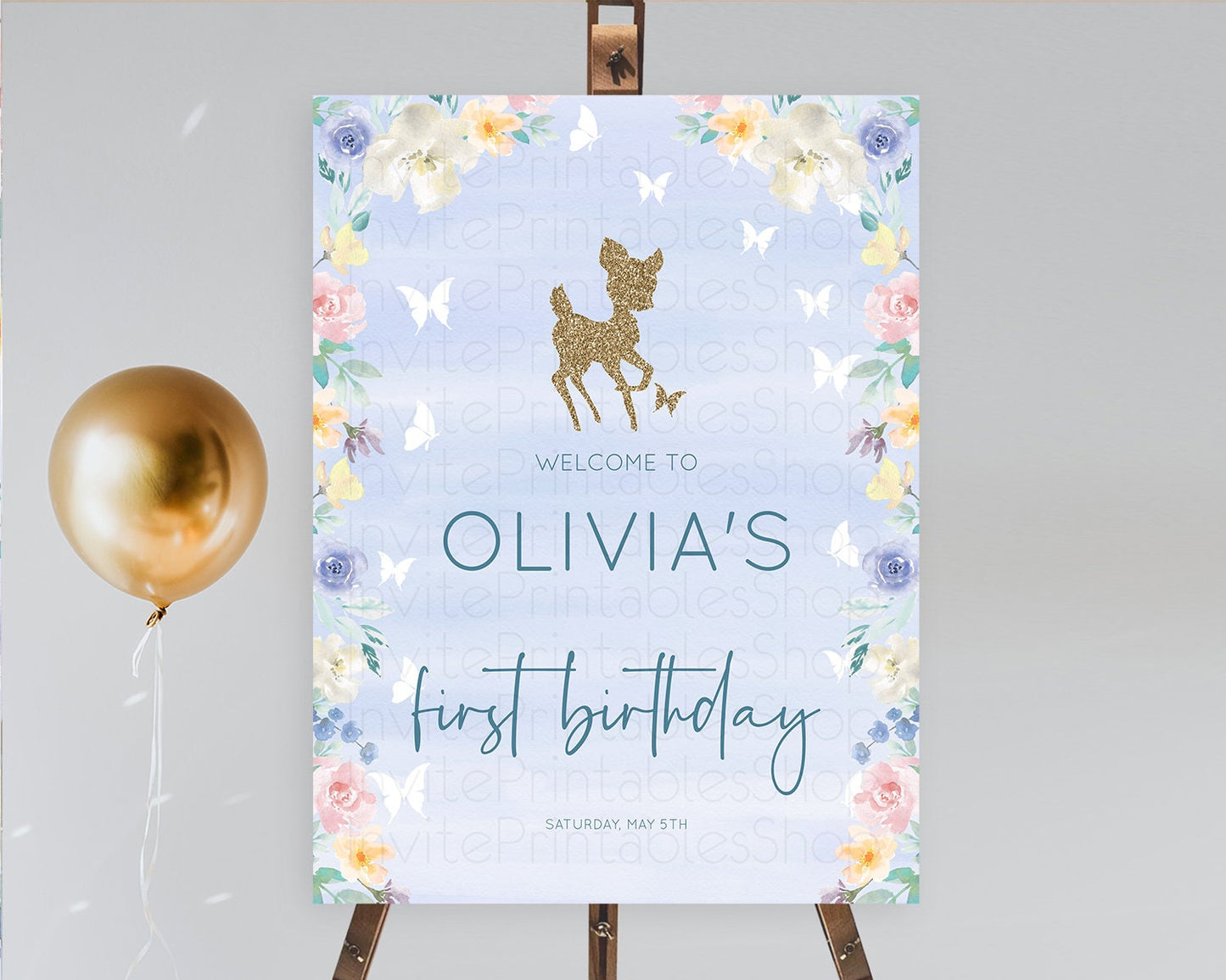 Editable Fawn Welcome Sign Deer Welcome Board Floral Deer Welcome Poster Enc