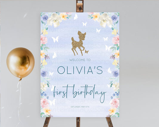 Editable Fawn Welcome Sign Deer Welcome Board Floral Deer Welcome Poster Enc