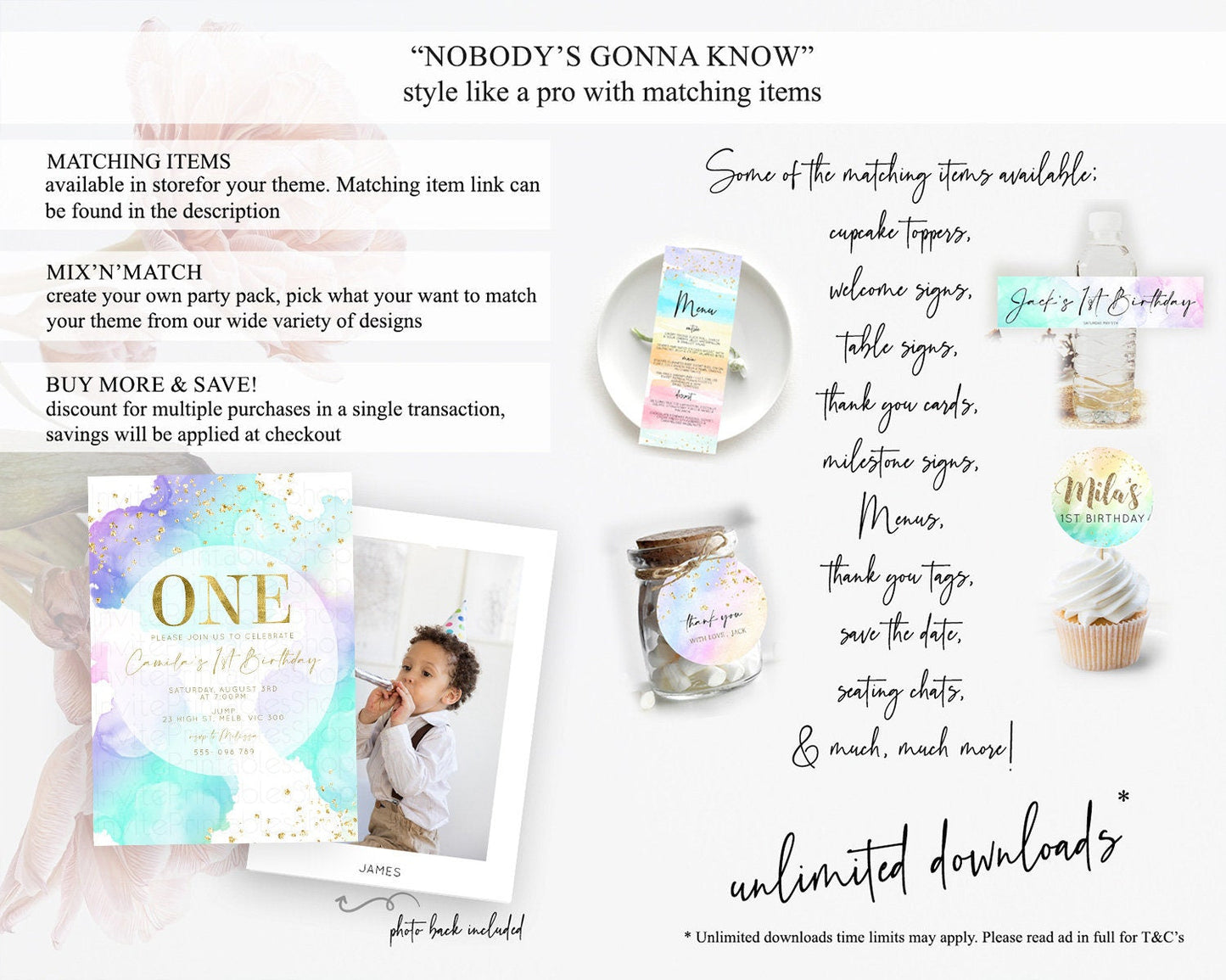 Rainbow Birthday Invitation Colorful Pastel Watercolor Invitation Gold Glitter Sprinkles Ombre Pastel 1st 2nd 3rd Birthday D10212
