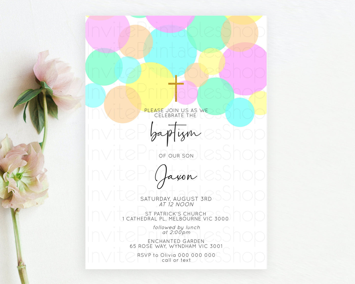 Pastel Baptism Invitation Pastel Confetti Baptism 1st Birthday Invitation Colorful Rainbow Confetti Bubbles Christening Invitation  D10409