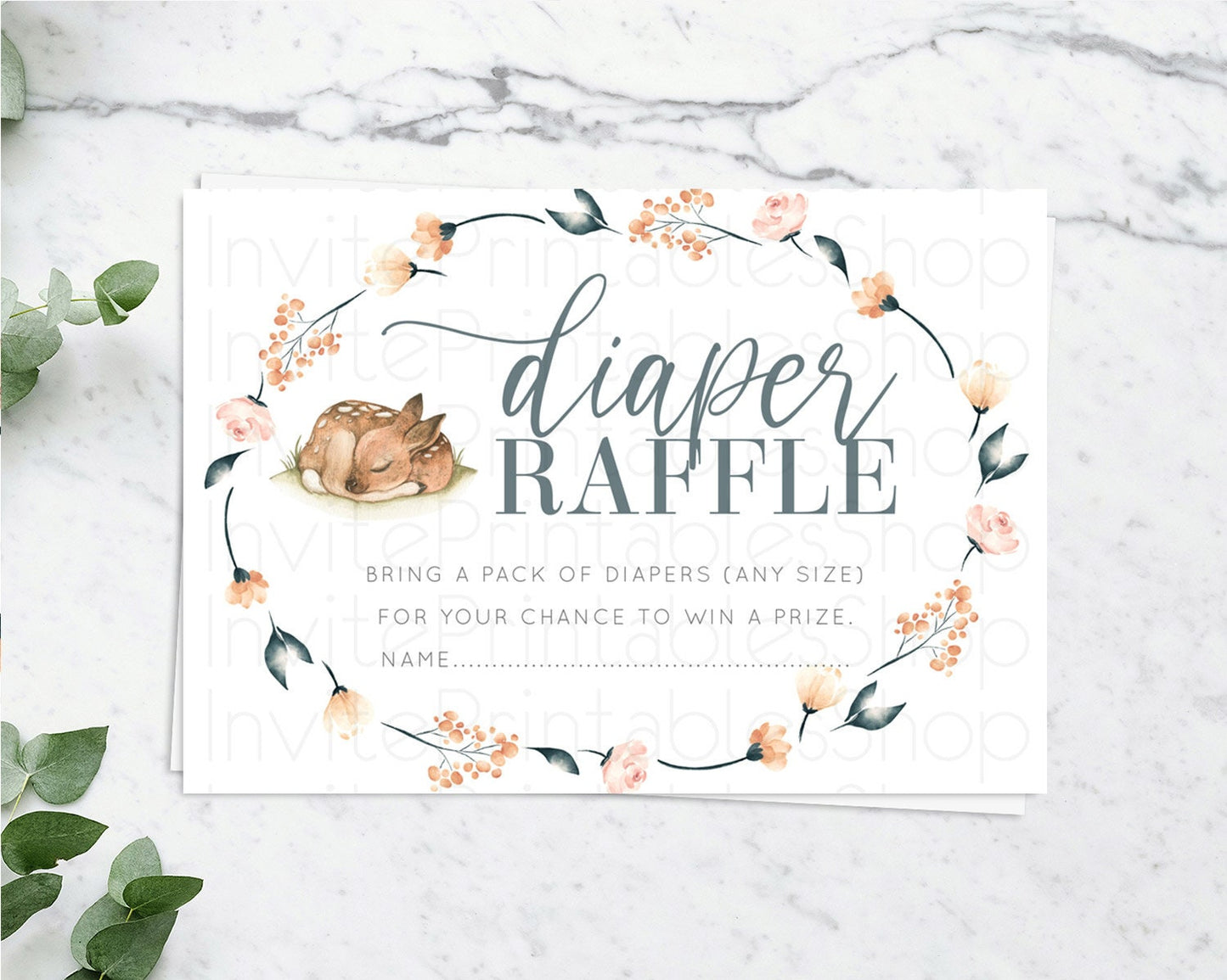 Fawn Diaper Raffle Card Deer Diaper Insert Floral Deer Diaper Ticket Enchanted Forest Butterfly Pastel Baby Shower Raffle Game D10790