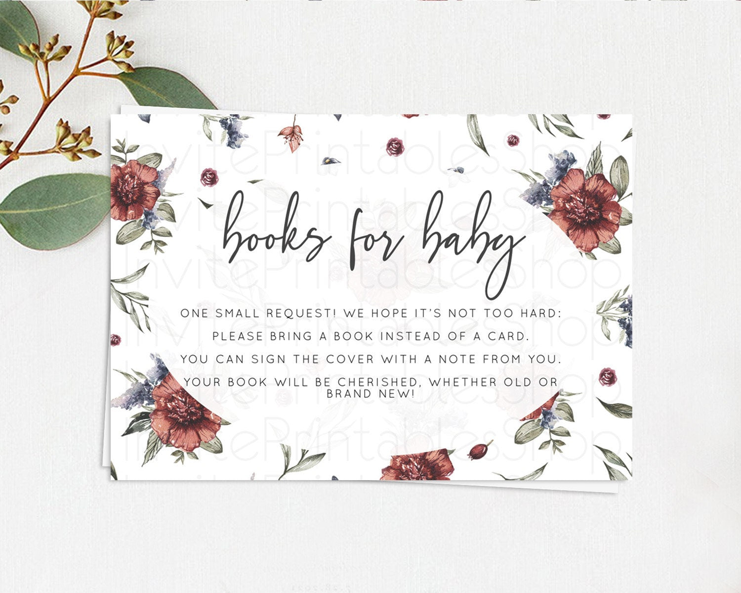 Editable Secret Garden Books For Baby Card Boho Wildflower Book Insert Paste