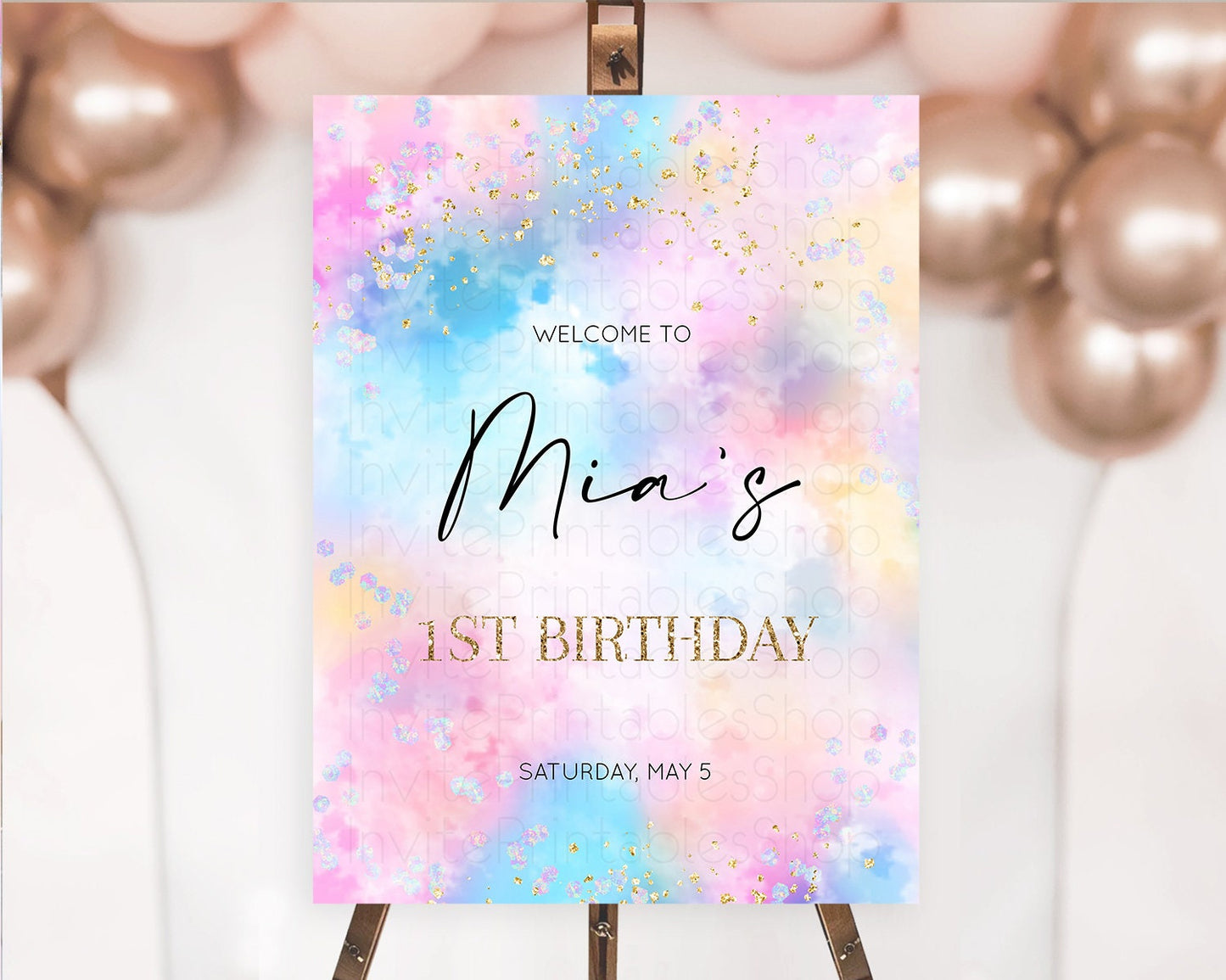 Pastel Welcome Sign Pastel Rainbow Welcome Sign Colorful Rainbow Confetti Watercolor Glitter Pastel First Birthday Welcome Sign D10607