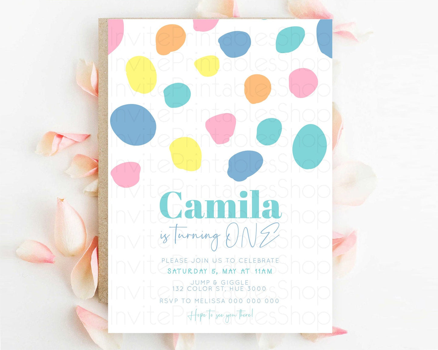 Pastel Birthday Invitation Pastel Confetti Birthday Invitation Bubbles Invitation Colorful Rainbow Confetti 2nd 1st First Birthday D11046
