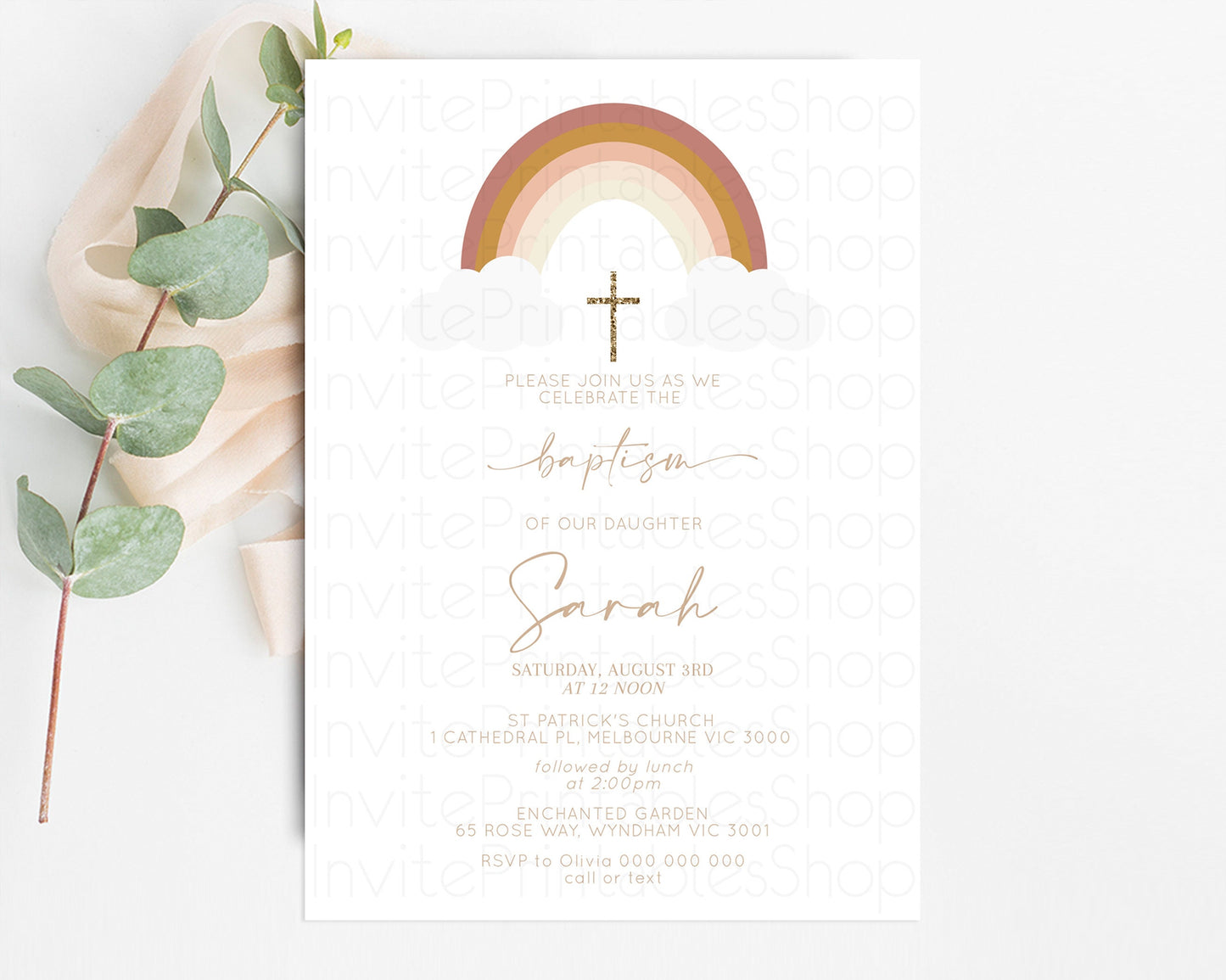 Pastel Baptism Invitation Rainbow Christening Invitation Holy Communion Invite Baptism 1st Birthday Sprinkles Ombre Watercolor Splash