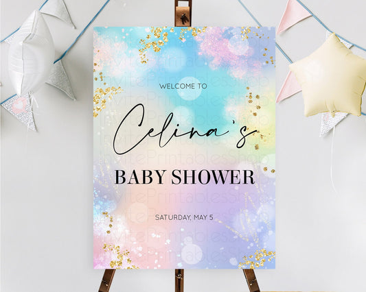 Editable Pastel Baby Shower Welcome Sign Pastel Rainbow Welcome Sign Colorfu