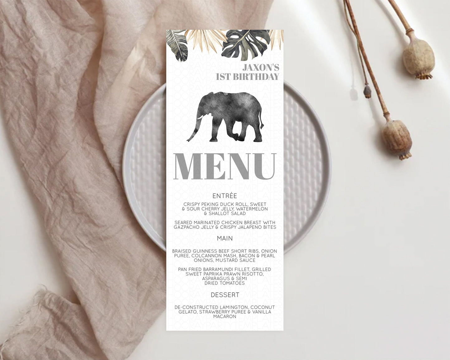 Elephant Menu Elephant Menu Template Elephant Safari Zoo Table Decor Elephant Dinner Dessert Menu Elephant Party Food Menu D10803