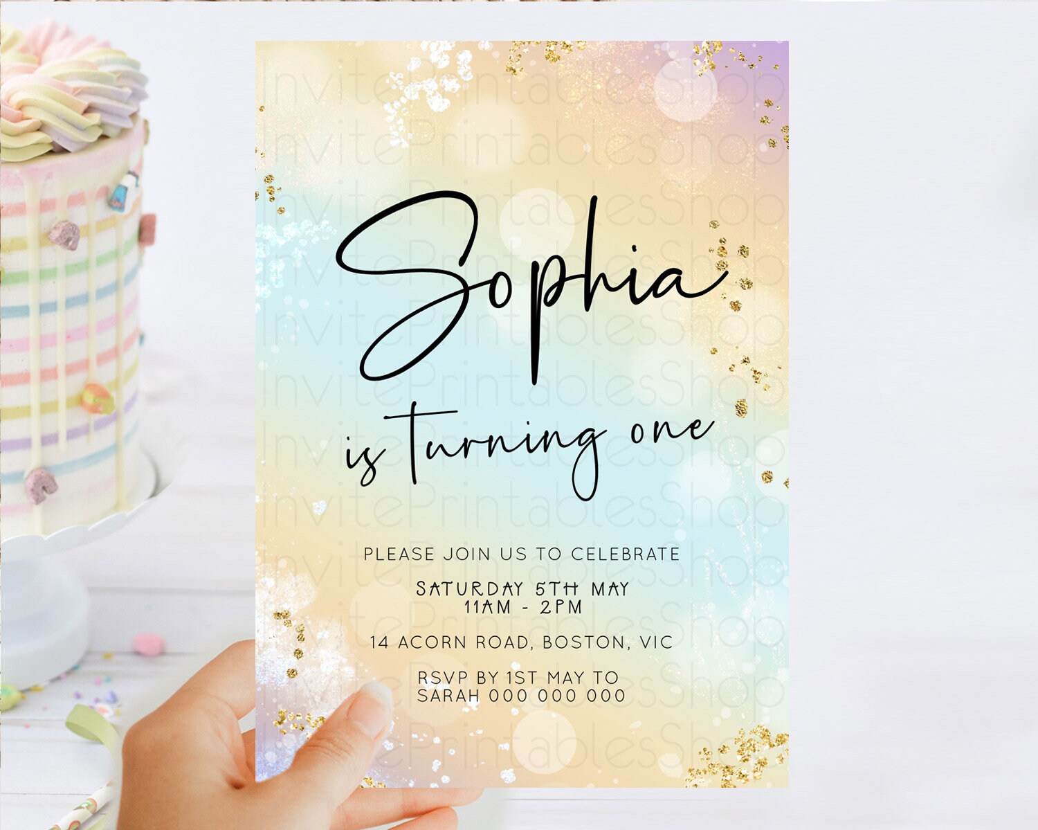 Editable Pastel Birthday Invitation Ombre Watercolor Birthday Invitation Gli