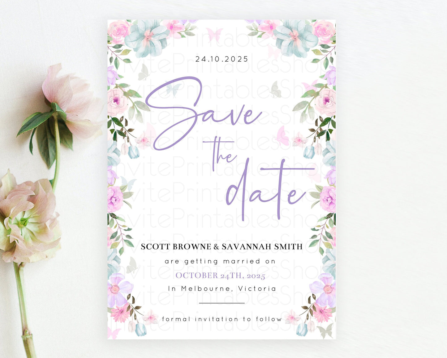 Wildflower Save The Date Template Secret Garden Save The Date Pastel Floral Garden Party Boho Flowers Birthday Baby Shower Wedding D10494