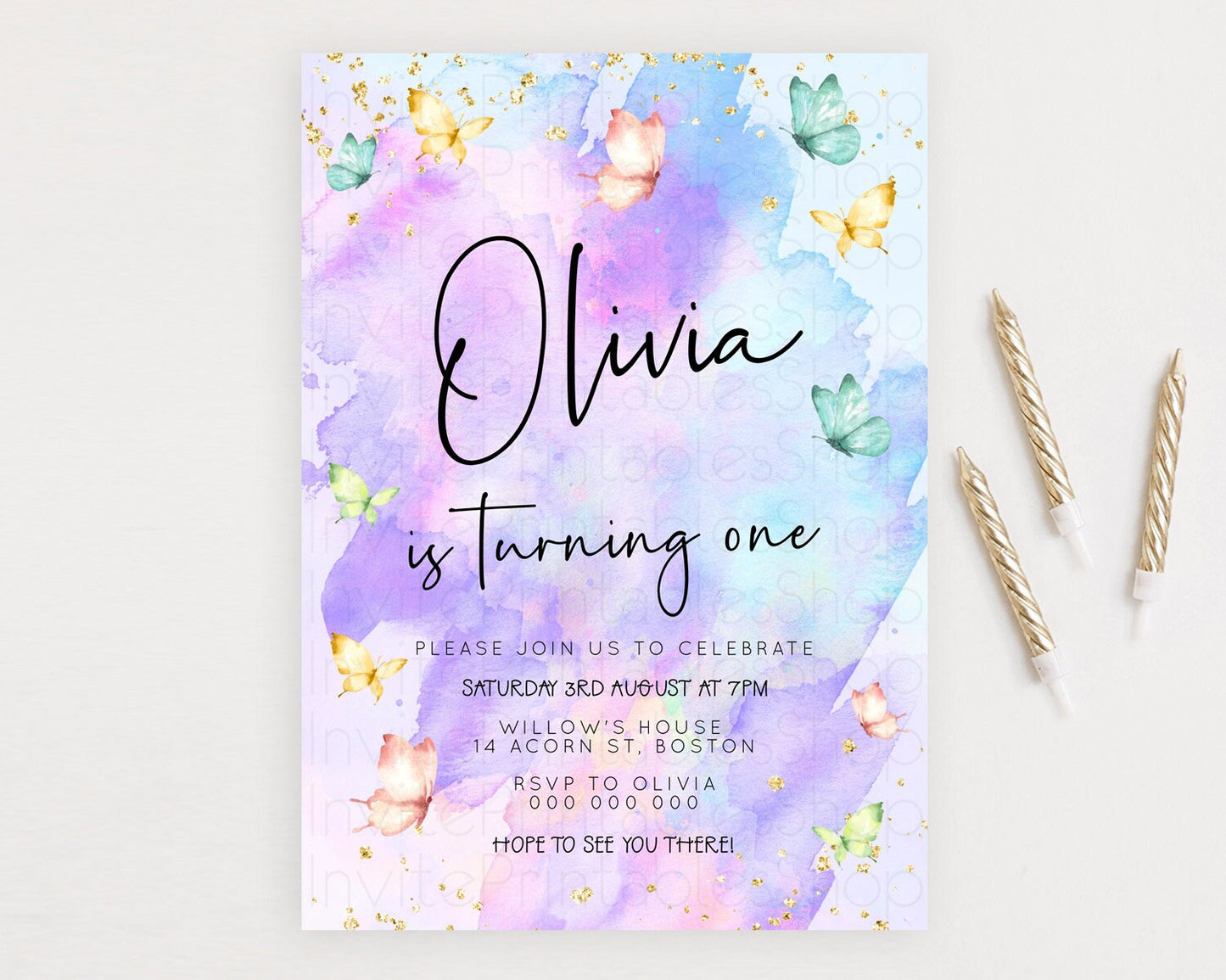 Pastel Butterfly Birthday Invitation Butterfly Birthday Invitation Whimsical Butterfly Enchanted Garden 1st 2nd Birthday Invitation D23202