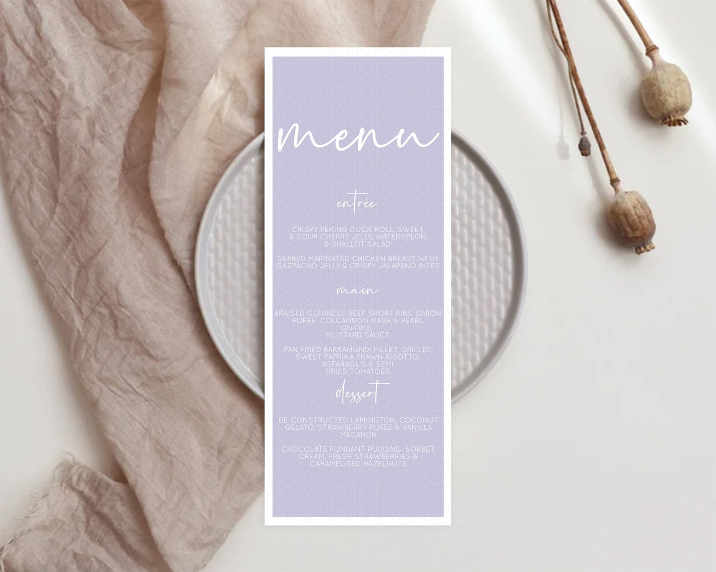 Purple Menu Pastel Purple Menu Template Purple Minimal Table Decor Modern Purple Menu Simple Purple Dinner Dessert Menu Food Menu D10942