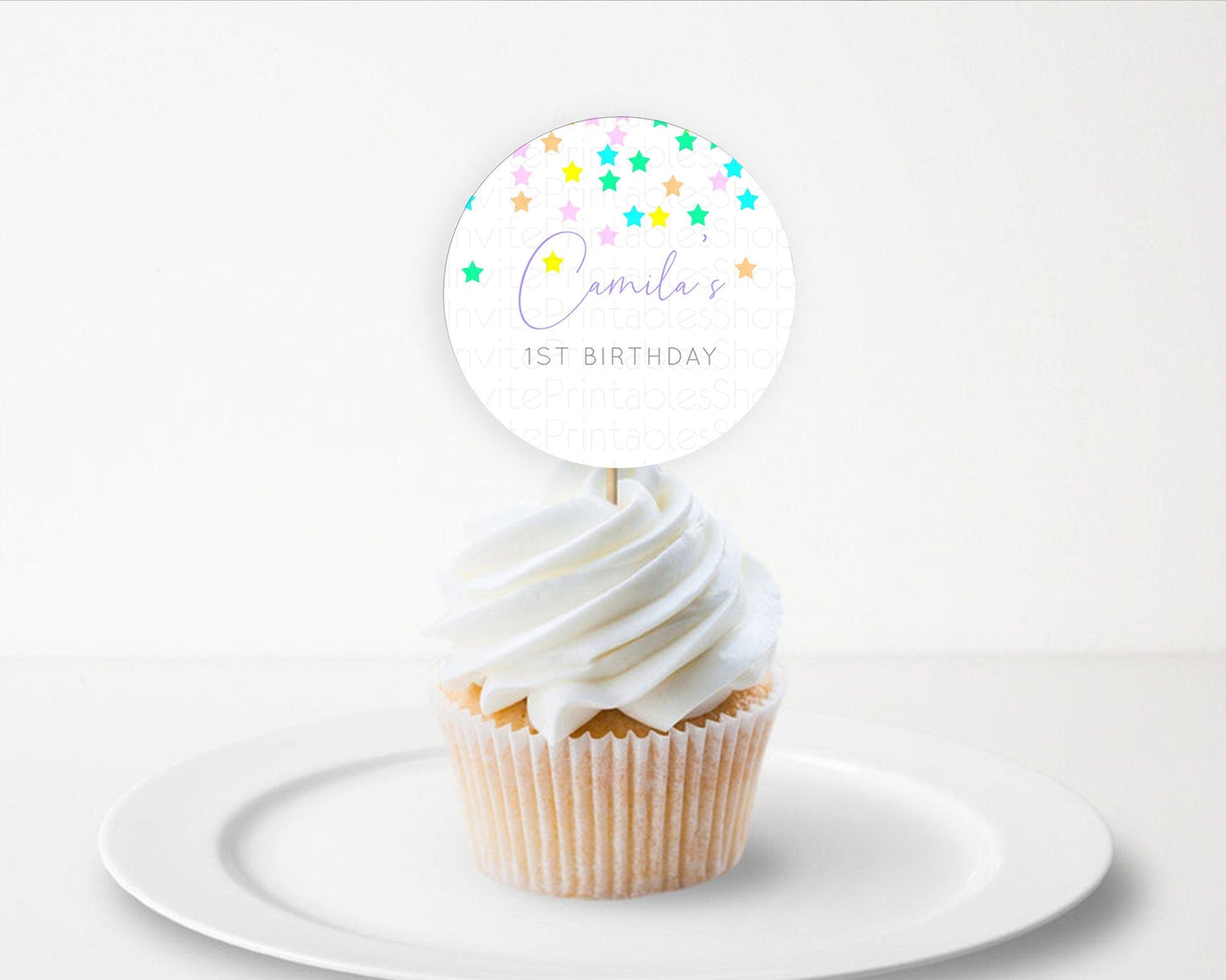Star Cupcake Toppers Pastel Stars Cupcake Toppers Shooting Star Sprinkle Stars Rainbow Colorful Confetti Twinkle Little Star Decor D10394