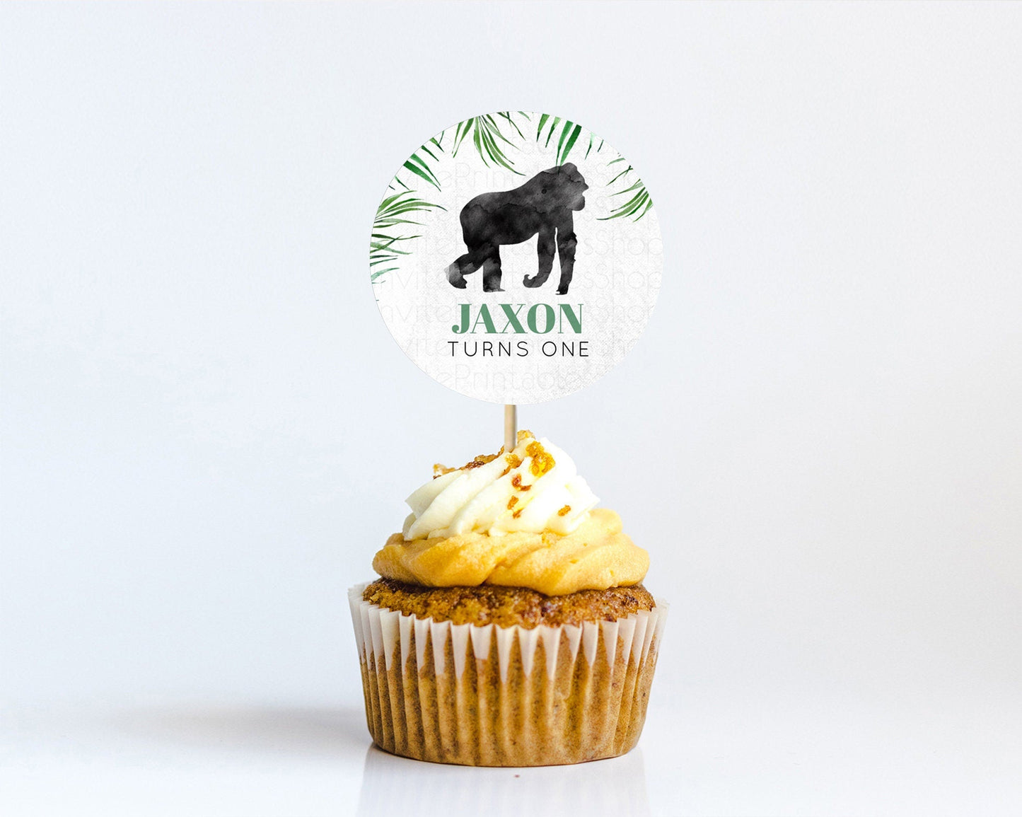 Gorilla Cupcake Toppers Jungle Gorilla Cupcake Gorilla Party Decor Gorilla Jungle Adventure Zoo Green Palm Leaf Fern First Birthday D10840
