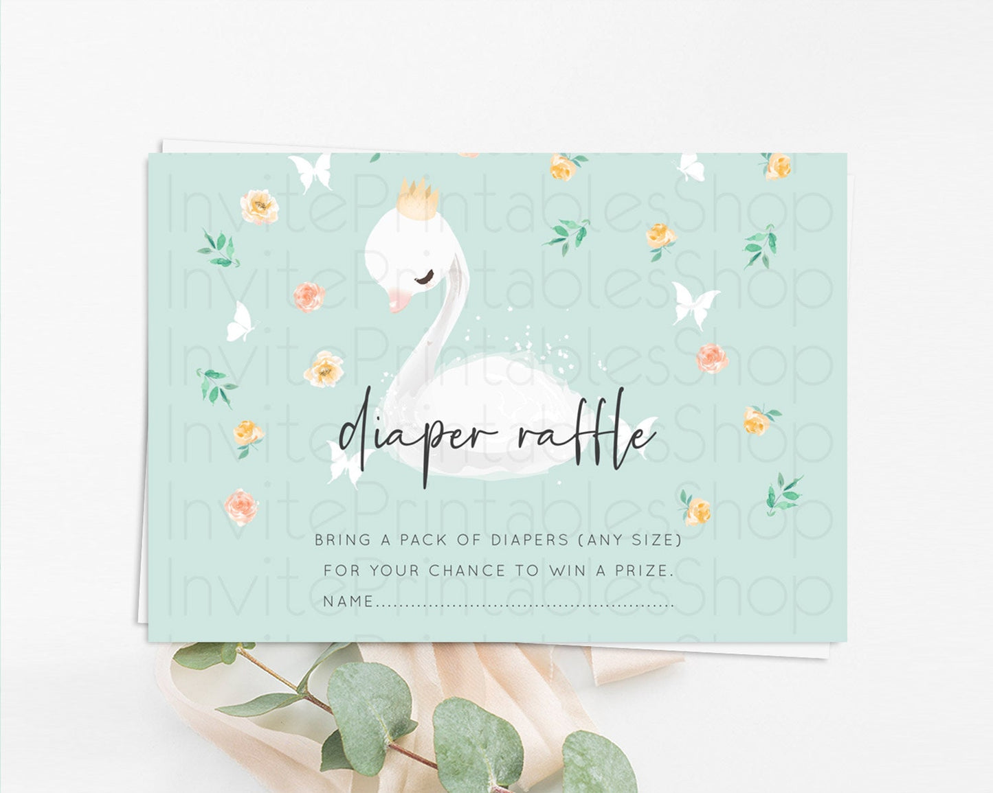 Swan Diaper Raffle Card Swan Princess Ballet Diaper Raffle Insert Enchanted Swan Lake Diaper Ticket Secret Garden Floral Raffle Game D10905