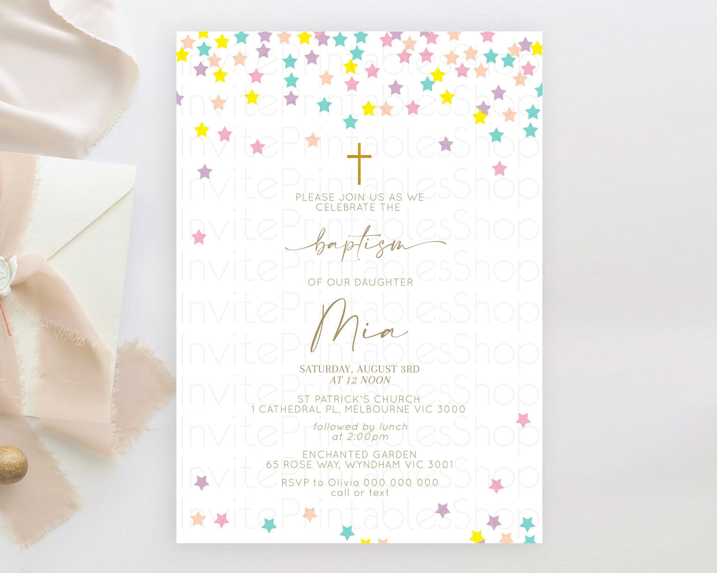 Star Baptism Invitation Pastel Stars Baptism 1st Birthday Invitation Rainbow Colors Confetti Twinkle Little Star Christening Invite D10601