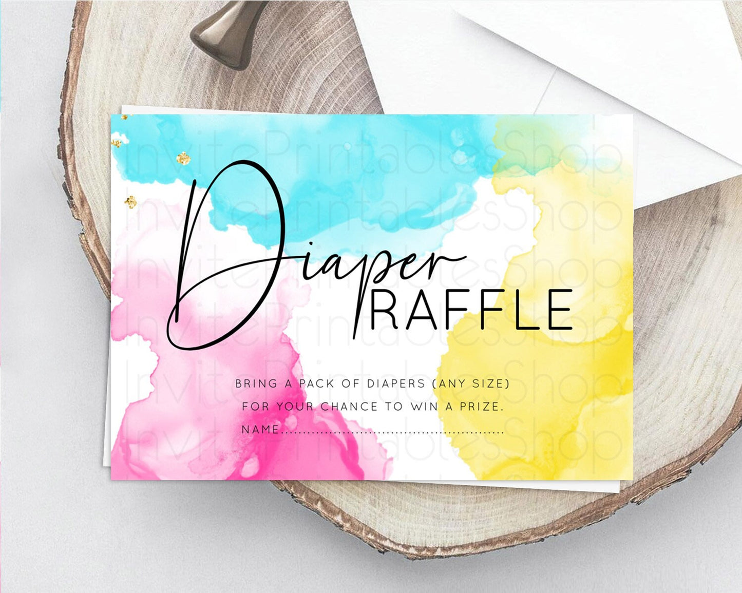 Pastel Diaper Raffle Card Pastel Rainbow Diaper Raffle Insert Colorful Ombre Watercolor Diaper Ticket Confetti Glitter Raffle Game D10898