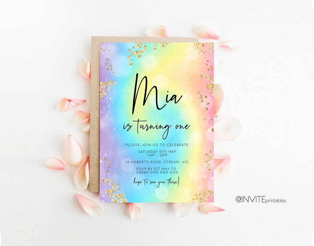 Mermaid Rainbow Birthday Invitation Pastel Birthday Invitation Ombre Rainbow Invite Colorful Watercolor Invite Glitter Sprinkle Invite t571