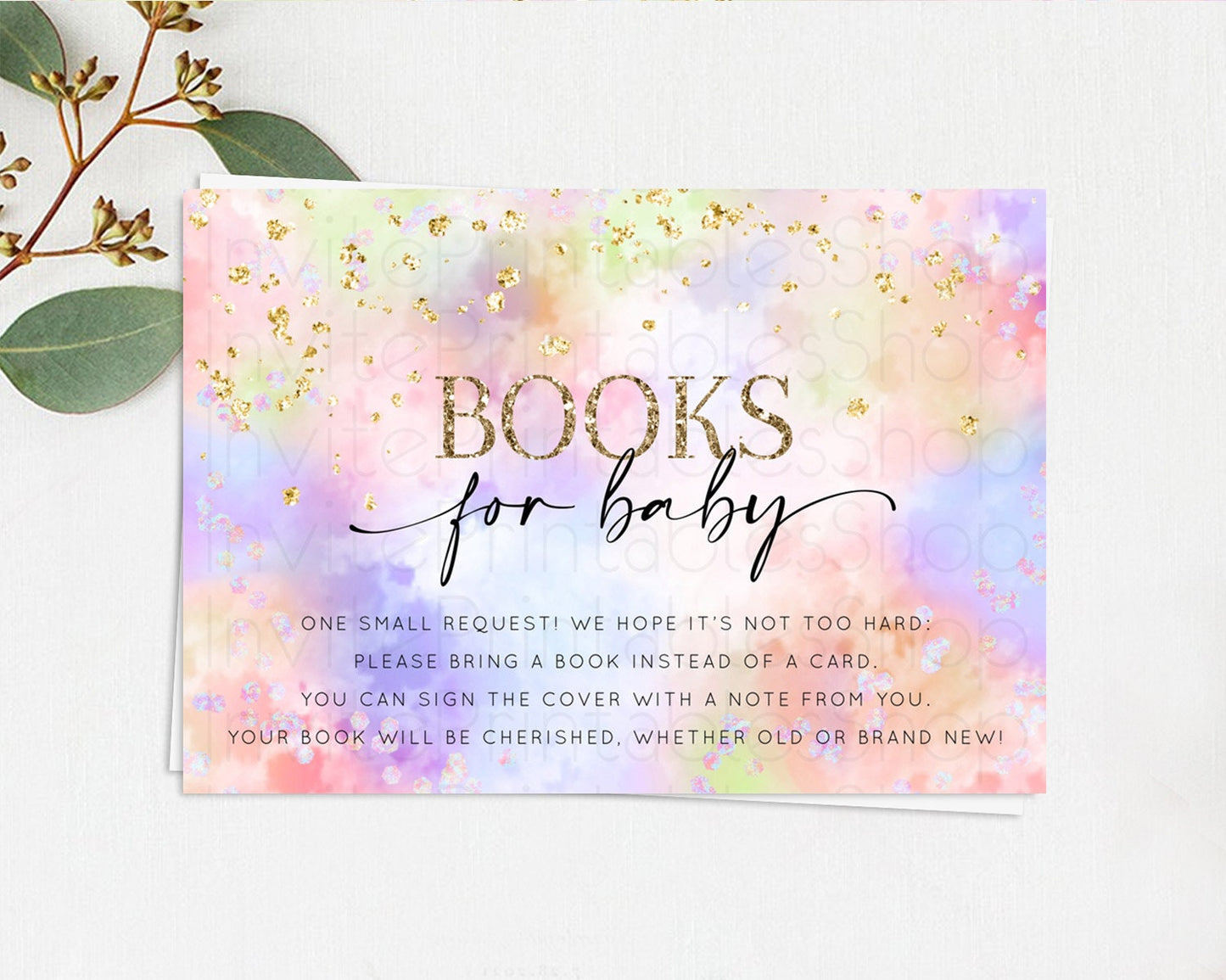 Pastel Books For Baby Card Pastel Rainbow Book Insert Colorful Ombre Watercolor Book Card Confetti Glitter Baby Book Poem Request D10610