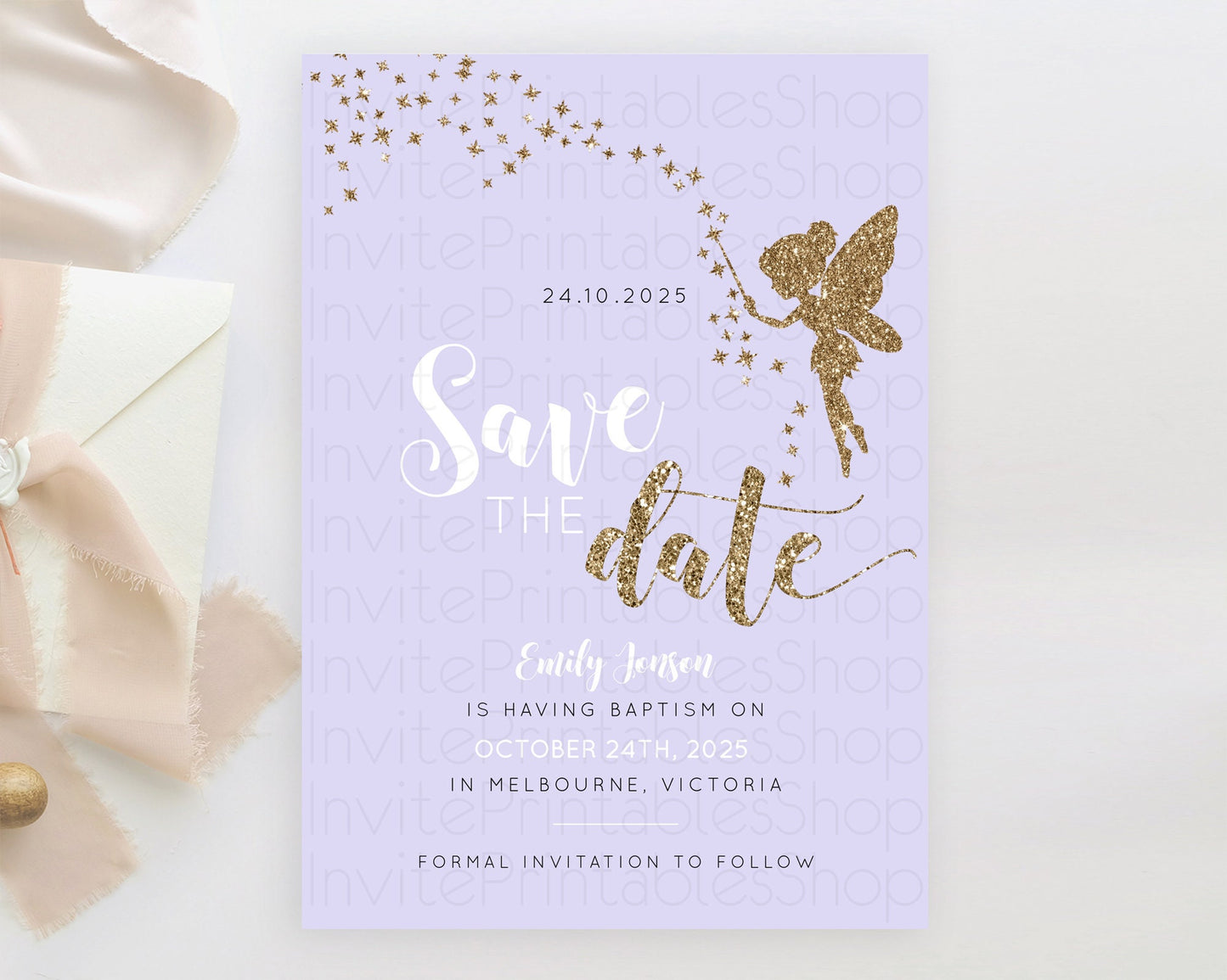 Fairy Save The Date Template Enchanted Garden Pastel Floral Butterfly Party Secret Garden Birthday Baptism Baby Shower Bridal Shower D10389