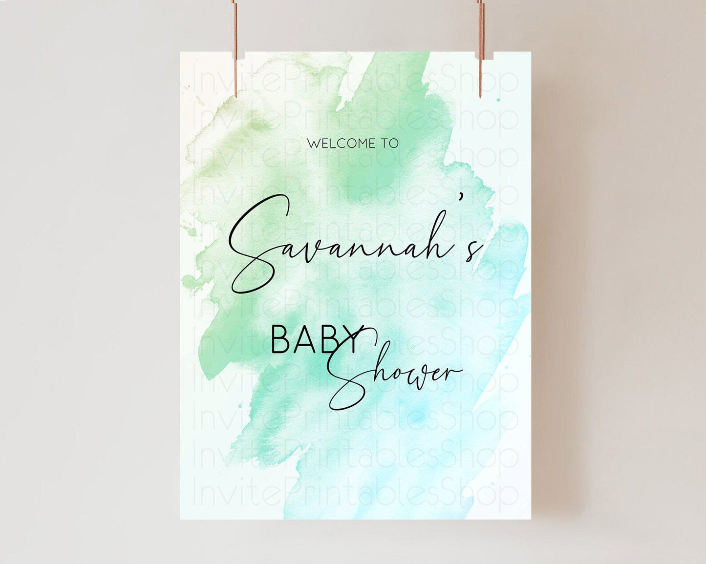Green Baby Shower Welcome Sign Green Watercolor Welcome Board Pastel Green Party Decor Splash Welcome Poster Green Welcome Board D10166