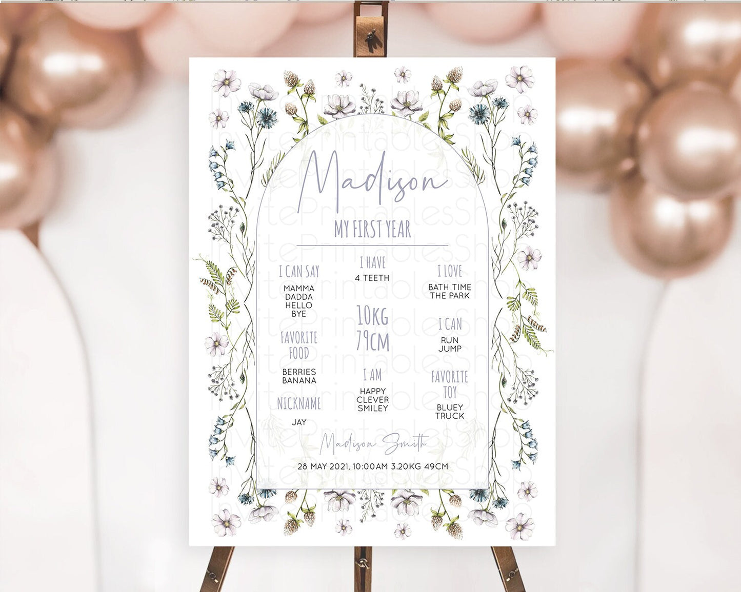 Secret Garden Milestone Board Wildflower First Birthday Milestone Poster Pastel Flowers Milestone Boho Wildflower 1st Birthday Sign D10603