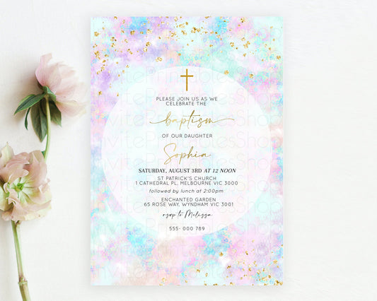 Editable Pastel Baptism Invitation Pastel Colors Watercolor Baptism 1st Birt