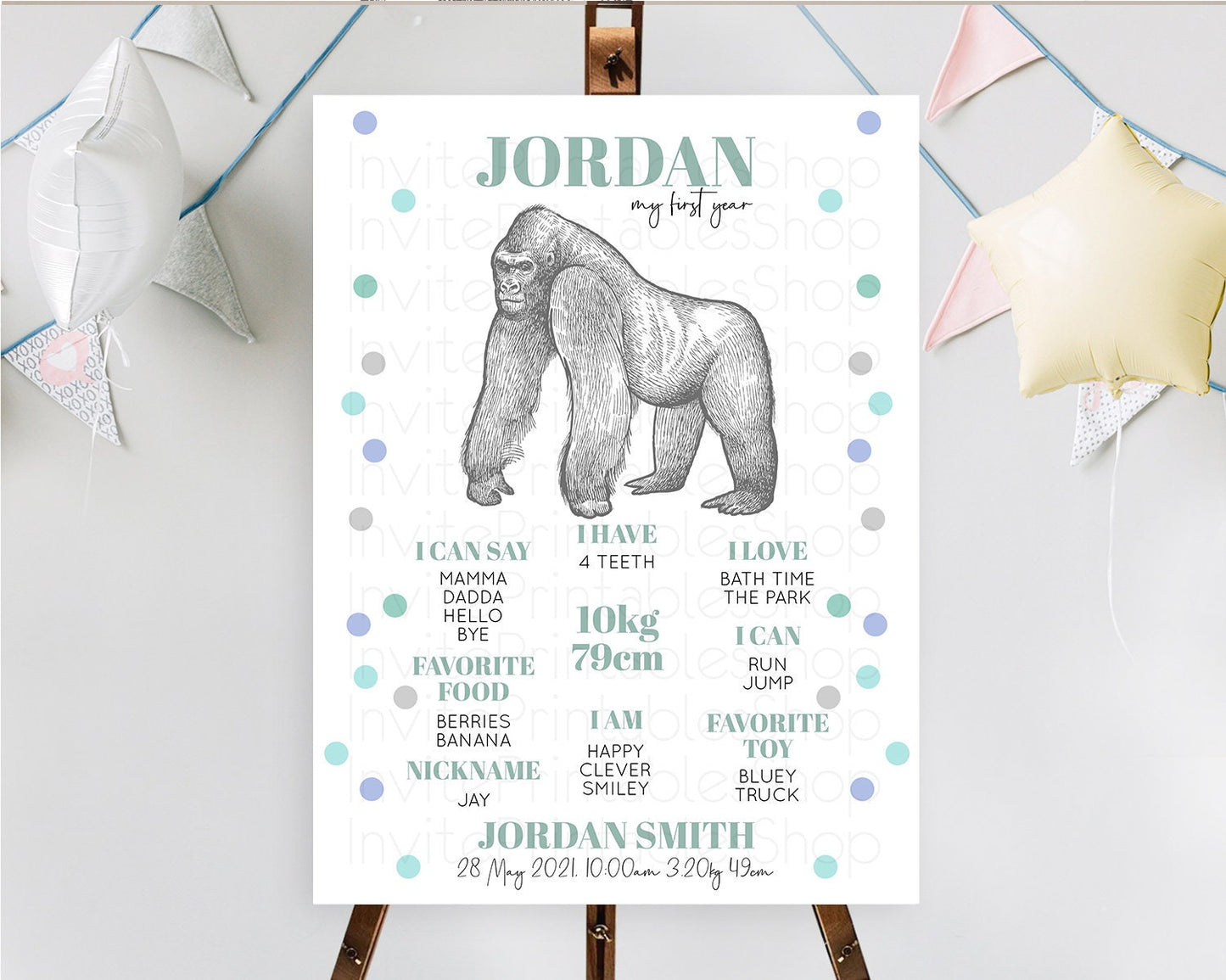 Gorilla First Birthday Milestone Board Gorilla Milestone Poster Gorilla Decor Safari Adventure Gorilla First Birthday Welcome Sign D10854