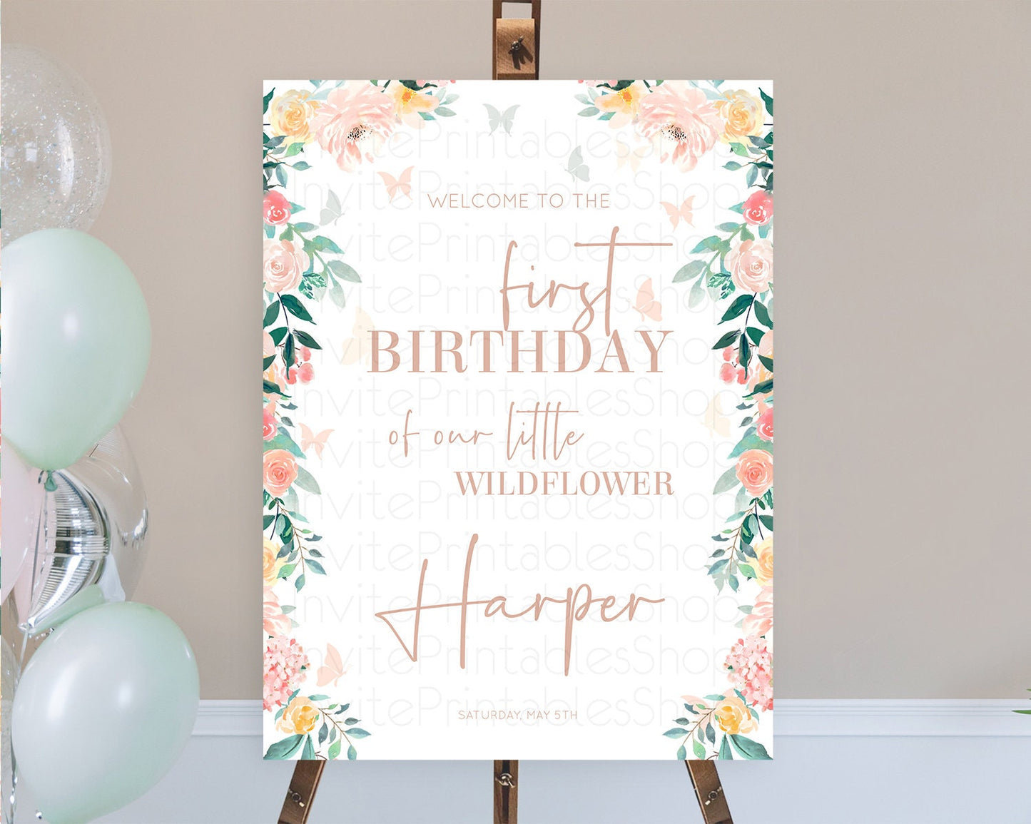 Secret Garden Welcome Sign Wildflower Welcome Board Pastel Flower Garden Welcome Poster Boho Wildflower First Birthday Welcome Sign D10706