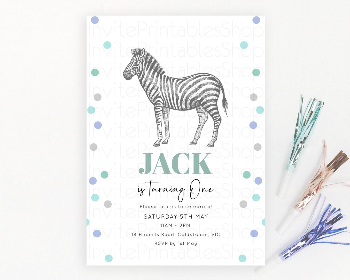 Zebra Birthday Invitation Zebra Invite Jungle Safari invite Watercolor Tropical Palm Invite Adventure Zoo Party Wild Animal Party D10856